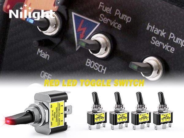 Nilight 5PCS 12V-24V LED Toggle Switches with Red LED, 30A 12V DC SPST 3-Pin Metal Rocker, 12mm Mounting Hole, Heavy Duty for On Off Control, Night Light Controls, Switch Operation, Automotive Cars Nilight 5PCS 12V-24V LED Toggle Switches with Red LED, 30A 12V DC SPST 3-Pin Metal Rocker, 12mm Mounting Hole, Heavy Duty for On Off Control, Night Light Controls, Switch Operation, Automotive Cars