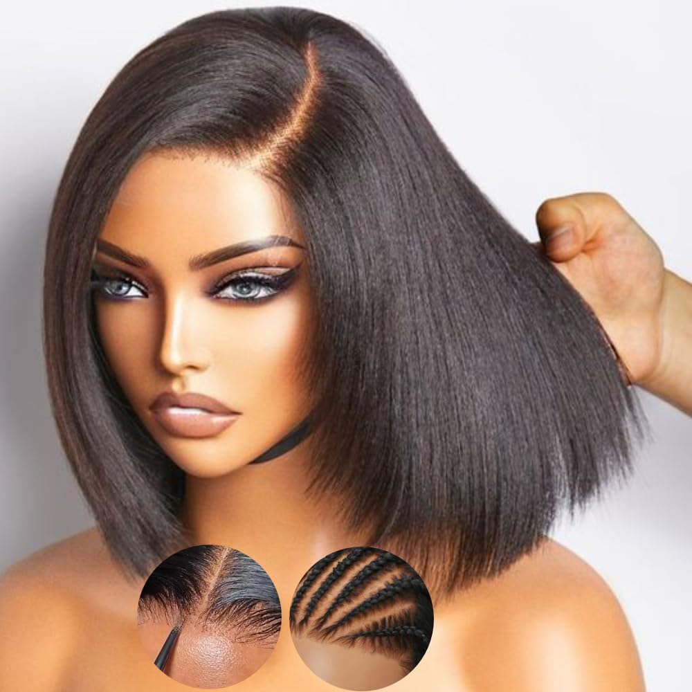 【Clearance BIG Sale】Bob Wigs Human Hair Glueless Wear and Go 4x4 or 5x5 HD Lace Closure Wig Short Bob Glueless Wig Human Hair Pre Plucked Pre Cut Black Bleached Ready to Wear 180% Density for Women
