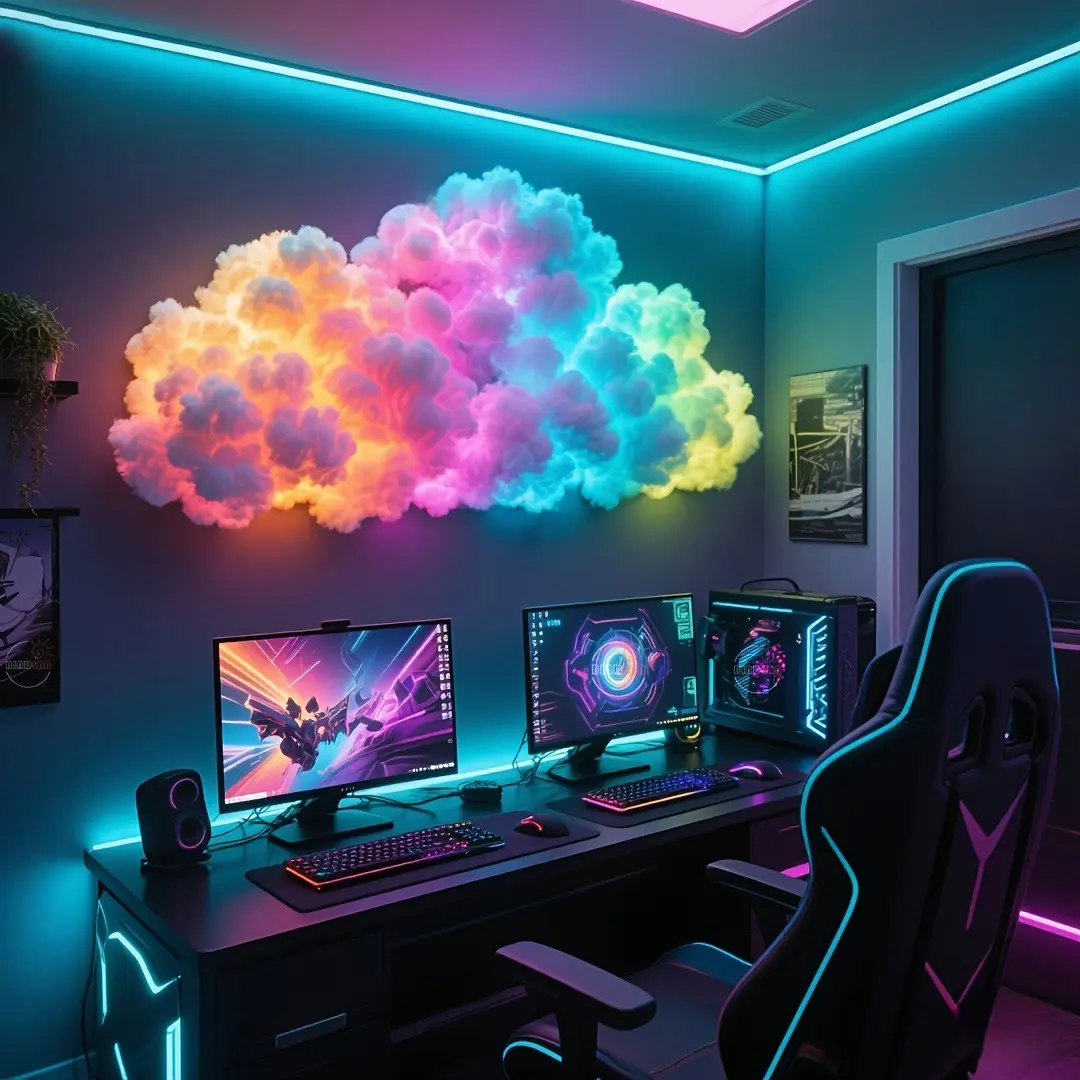 DIY Cloud LED Light with Music Sync, RGB Color Changing LED Strip Light, USB Powered 3D Cloud Lamp for Bedroom Gaming Room Dorm Wall Ceiling Decor, Christmas Halloween Party Decoration, Aesthetic Ambient Room Light