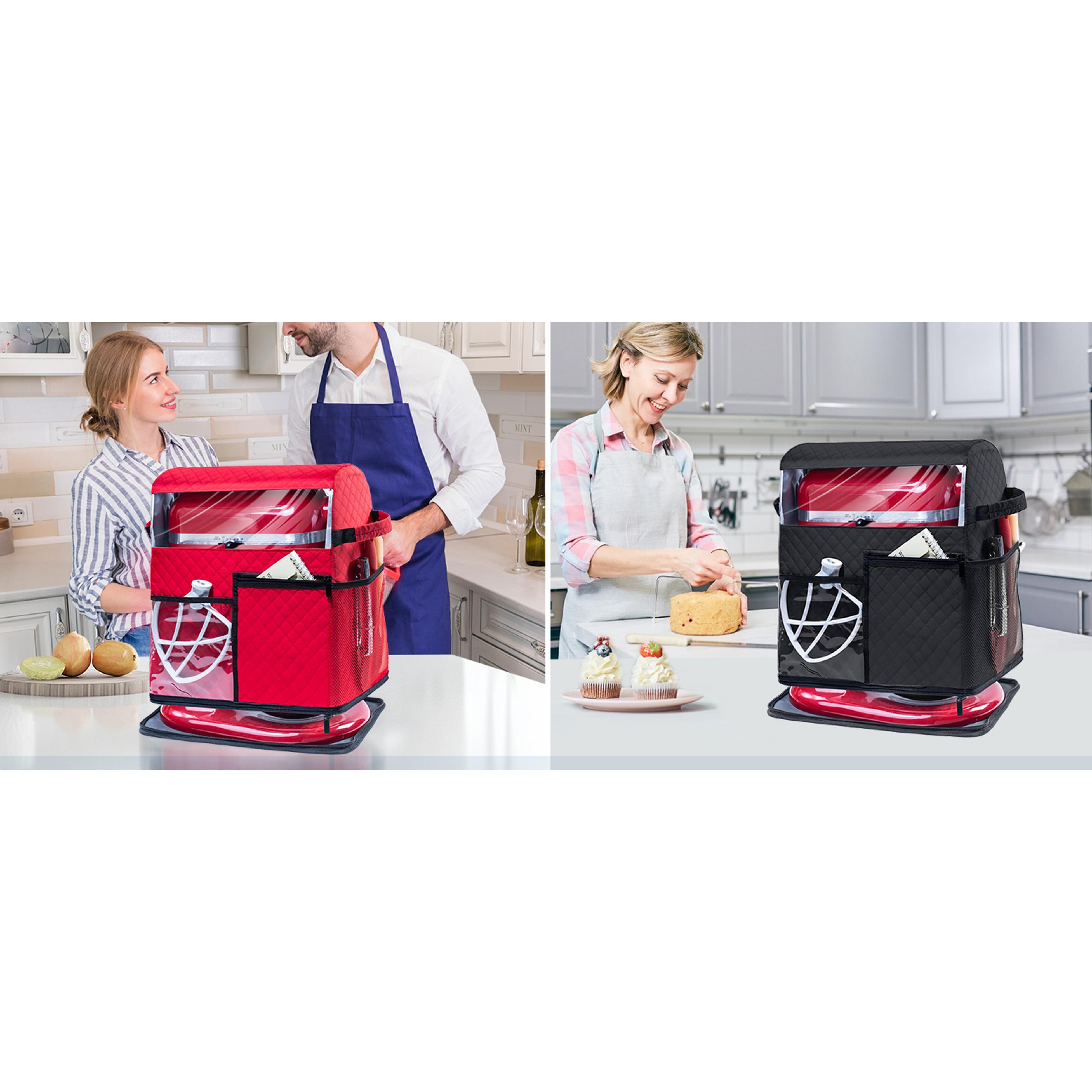 Stand Mixer Cover with Detachable Appliance Sliders Base Compatible with KitchenAid Mixer-Storage Bag for 6/7/8 Quart with Pockets for Kitchen Aid Accessories and Attachments
