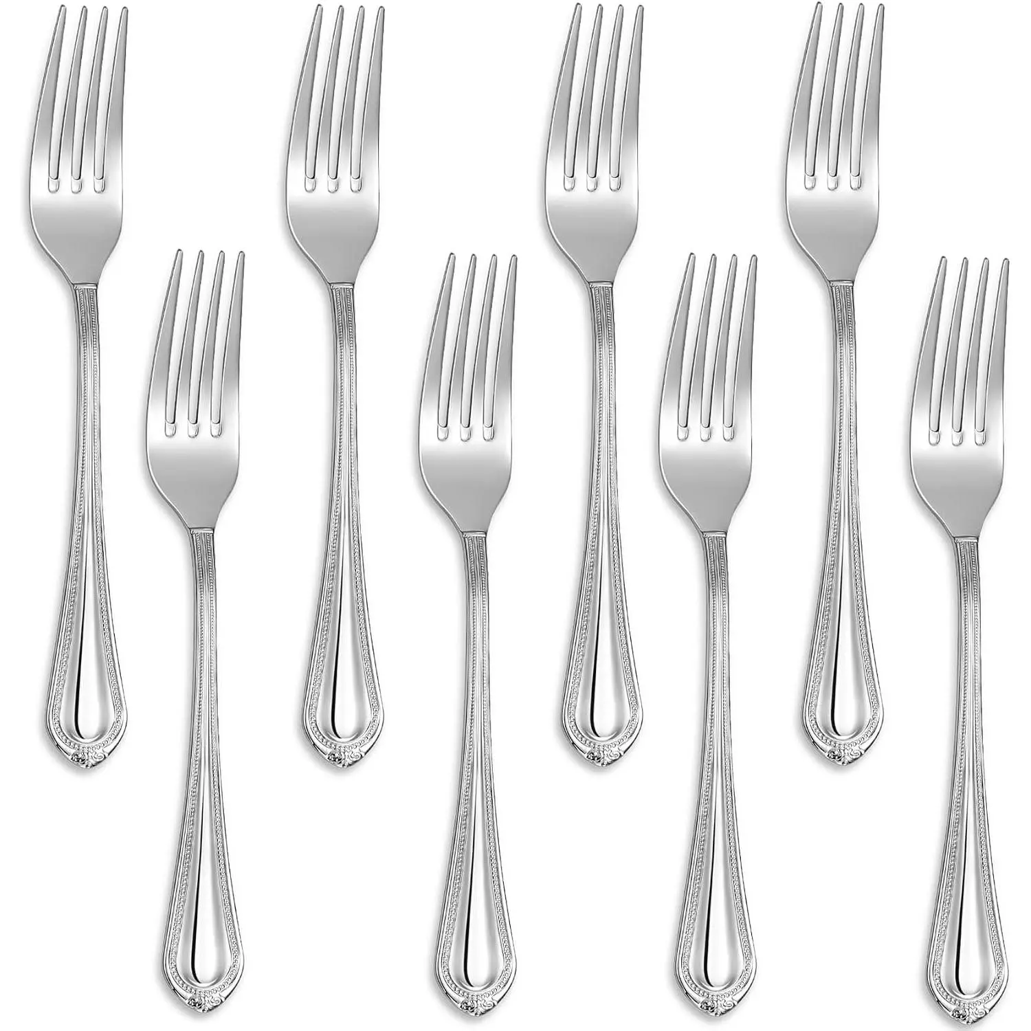 Premium 8-Piece 18/10 Stainless Steel Cutlery Tableware Set - 8" Mirror Finish Dinner Forks, Dishwasher Safe Fine Silverware