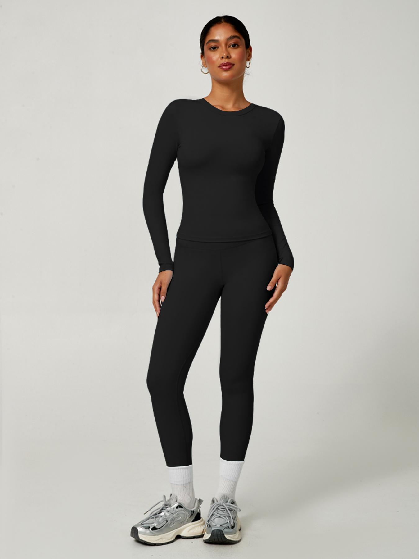 Women's Sporty Solid Color Top & Pants Set, Comfortable Tee & Slim Fit Leggings, Ideal for Daily Yoga & Fitness Activities, Skinny Sportswear