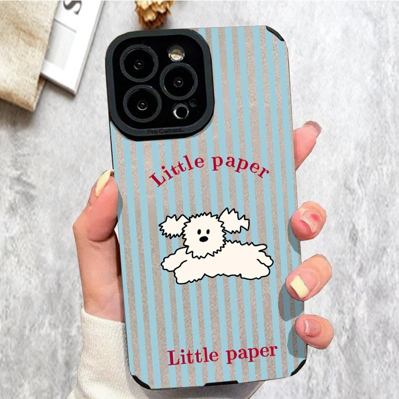 Cute Fluffy Dog Phone Case, Multiple Specifications Available, Light Blue & White Striped Design, Shock - Proof & Scratch - Resistant, For Mobile Phones, Fashionable & Protective, Ideal for Daily Use