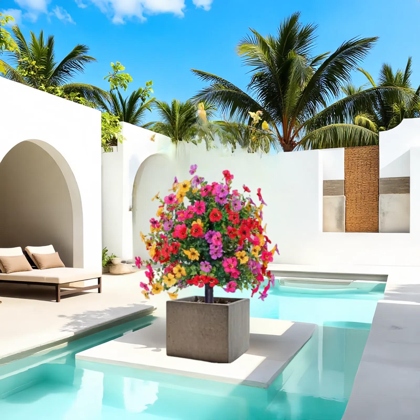 2 Bundles Artificial Violet Rose Bushes, Outdoor UV Resistant Waterproof Artificial Fake Flowers, Decorative Flowers, Garden Porch Patio Decor, Low Maintenance No Watering Needed #GLOBAL PICKS