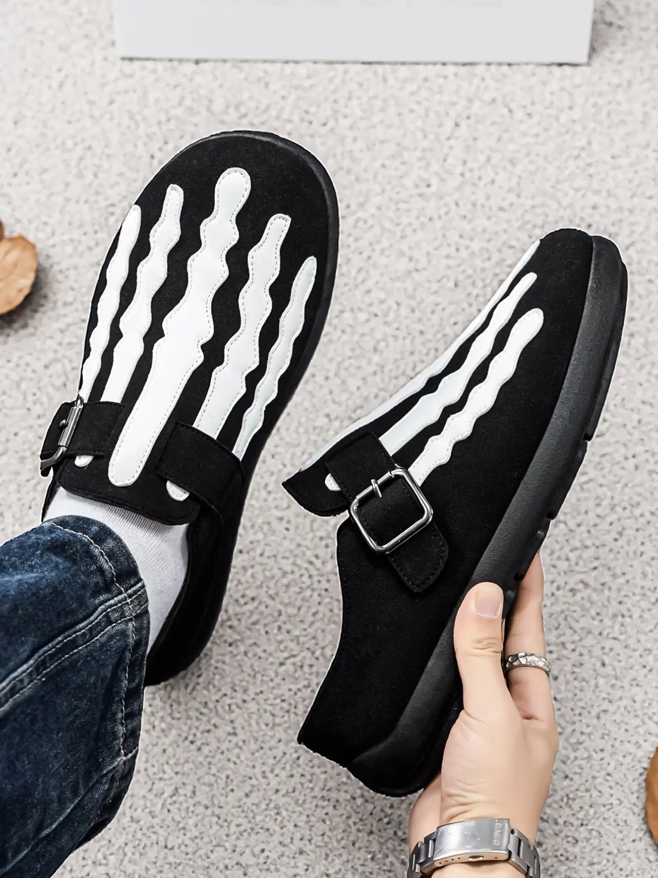 Non-Slip Soft Sole Half Sandals, Breathable Lightweight Lazy Mueller Shoes, Bone Print, All-Season Casual Footwear