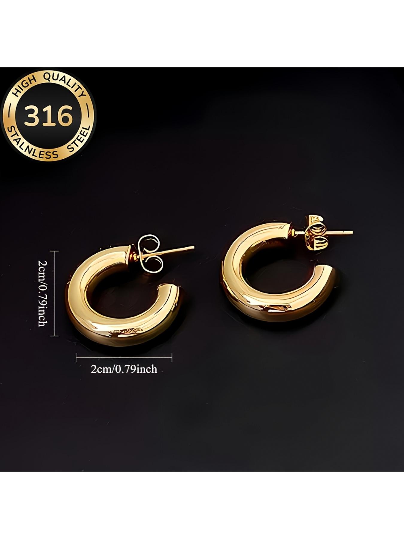 Hypoallergenic 316 Stainless Steel C-Hoop Earrings, 18K Gold Plated, Fade-Resistant, Comfortable & Versatile Minimalist Fashion Jewelry for Women, Perfect for Daily Wear & Parties, An Exquisite Gift for Her
