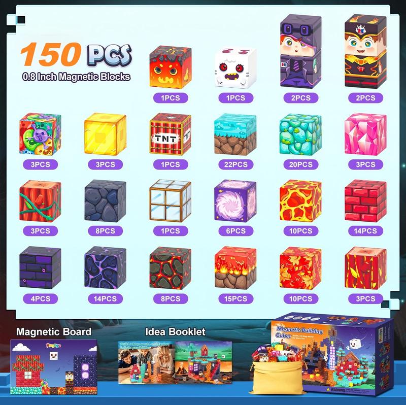 Magnetic Building Blocks-150PCS with Drawstring Bag STEM Montessori Children Sensory Toys Build Mine Magnet World Gift Set
