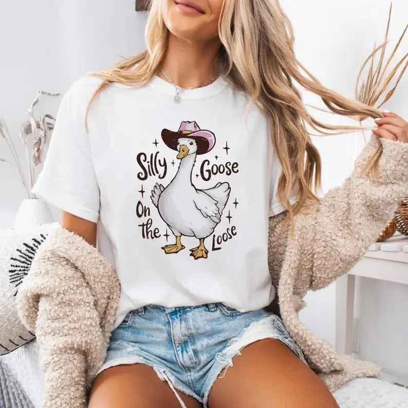Retro Goofy Goose Graphic Tee Shirt, Goofy Goose Graphic Tee, Funny Cowgirl Shirt, Funny Western Tee, Funny Graphic Tee, 90s Aesthetic Shirt
