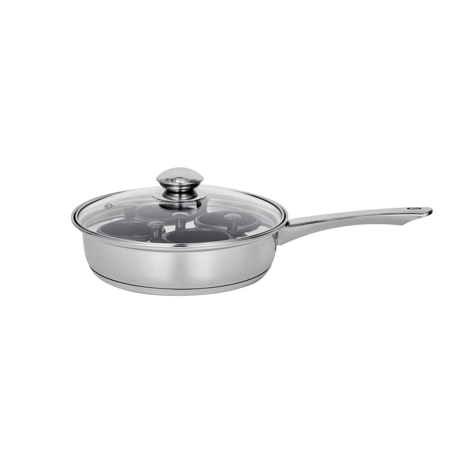 Egg Poacher Pan, 4-Cup Poached Egg Maker, Stainless Steel Poaching Pan and Frying Skillet, with 4 Nonsitck Detachable Large Cups, Lid, and Silicone Spatula, Compatible with Induction Stovetop