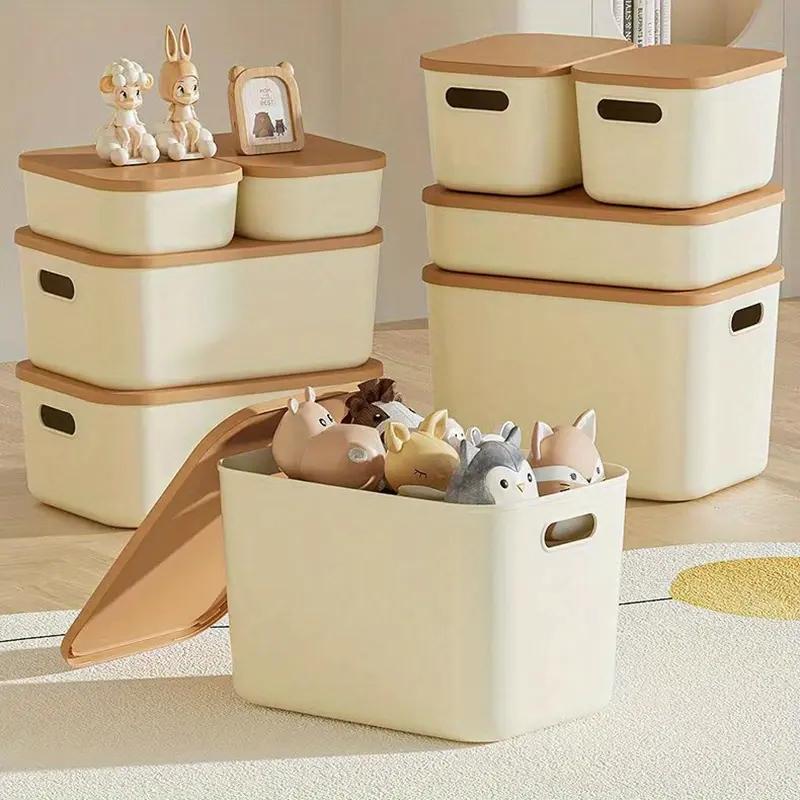 Stackable Storage Box with Lid, 8 Counts Modern Simple Plastic Organizer Container, Durable Plastic Storage Box for Home Office Dormitory School