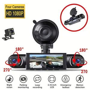 4-Channel Dashcam, 1080P HD 360-Degree Recording, Rotating Camera, Rear-Facing Lens, Night Vision, G-Sensor, Wide Dynamic Range, Rotatable Dashcam