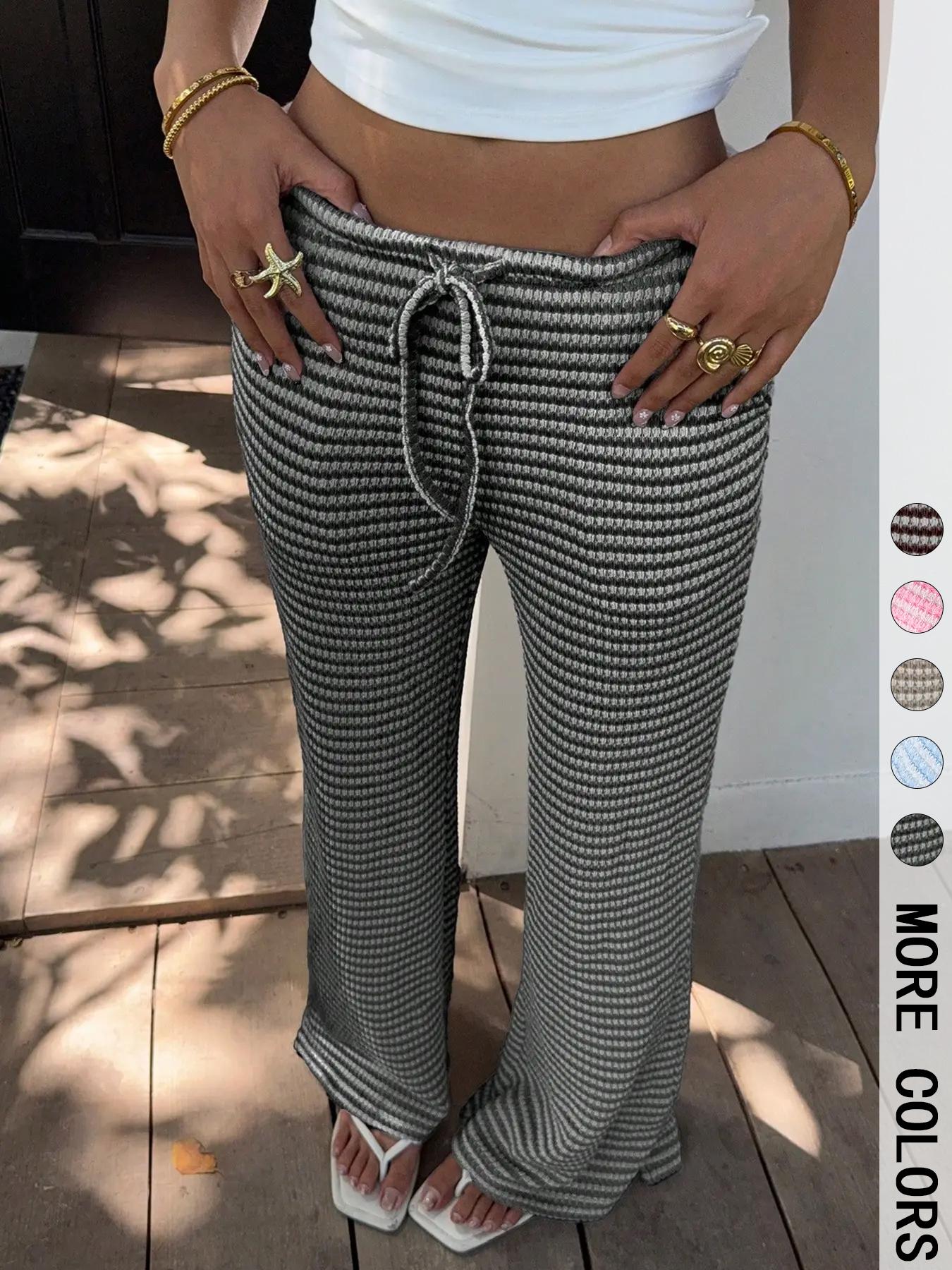 Women's Summer Knitted Striped Drawstring Pocket Casual Loose Wide Leg Pants, Perfect for Daily Wear and Vacations