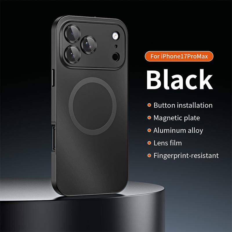 Metal frame with magnetic Magsafe snap design, made of alloy aluminum, specially designed for Apple/iPhone 17/16/15/14/13/12 Pro Max Plus, with shockproof function. Ultra-thin phone case, fully covers lens protection, compatible with wireless charging, an