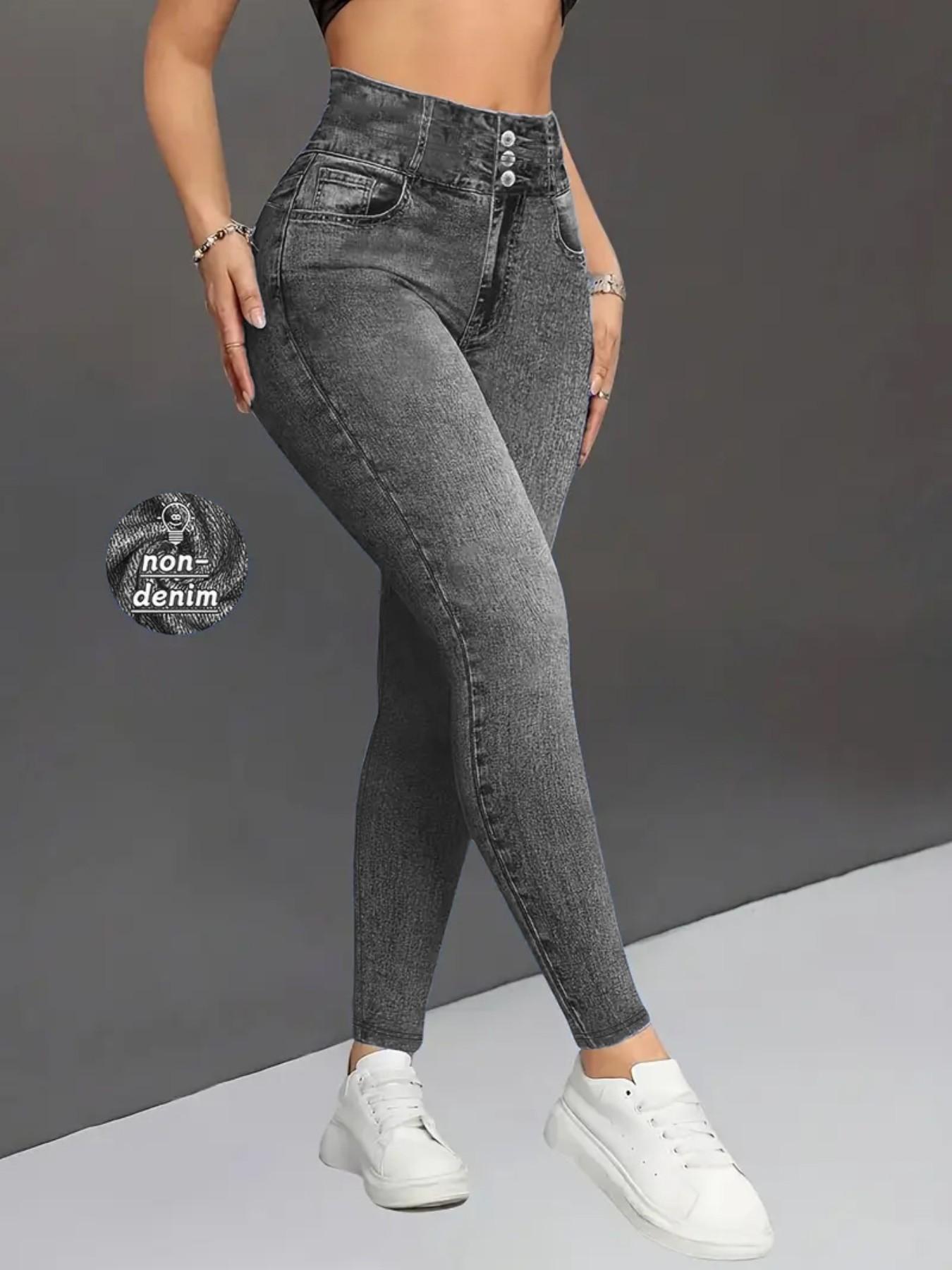 Women High-Waisted Stretch Denim-Style Pants, All-Seasons Slim-Fit Leggings, Breathable & Comfortable, Casual Sporty Style,faux denim fabric Women High-Waisted Stretch Denim-Style Pants, All-Seasons Slim-Fit Leggings, Breathable & Comfortable, Casual Sporty Style,faux denim fabric