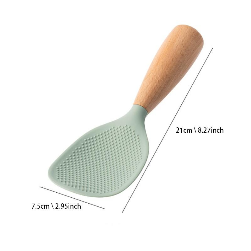Silicone Rice Paddle with Wooden Handle, Non-Stick Heat Resistant Rice Scoop, BPA Free & Dishwasher Safe，Food-Grade Standing Silicone Rice Spoon, Non-Slip Heat Resistant, Stain-Free Rice Serving Spoon, Home Electric Rice Cooker Spoon