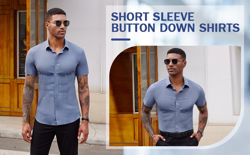 2-Pack Alimens&Gentle Men's Stretch Dress Shirts Short Sleeve Slim Fit Business Casual Button Down Shirts Muscle Fit Men's Dress Shirts Shortsleeve Menswear gifts for dad 2-Pack Alimens&Gentle Men's Stretch Dress Shirts Short Sleeve Slim Fit Business Casual Button Down Shirts Muscle Fit Men's Dress Shirts Shortsleeve Menswear gifts for dad
