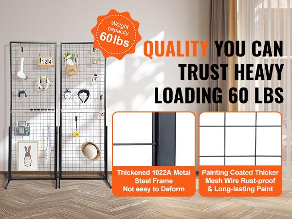 VEVOR 2'x 5.6' Grid Wall Panels Tower, 2 Packs Wire Gridwall Display Racks with T-Base Floorstanding, Double Side Gridwall Panels for Art Craft Shows, Retail Display with Extra Clips and Hooks VEVOR 2'x 5.6' Grid Wall Panels Tower, 2 Packs Wire Gridwall Display Racks with T-Base Floorstanding, Double Side Gridwall Panels for Art Craft Shows, Retail Display with Extra Clips and Hooks