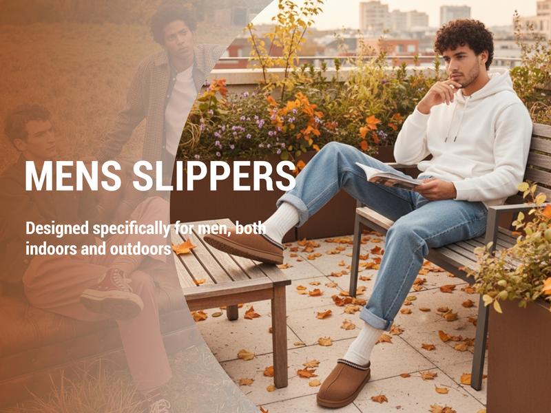 OOW Men's Fuzzy Suede Leather Slippers Winter Warm Memory Foam Non-Slip Outsole Indoor Outdoor House Shoes Chestnut Classic Decor Breathable Suede Uppers Soft Plush Lining - Footwear