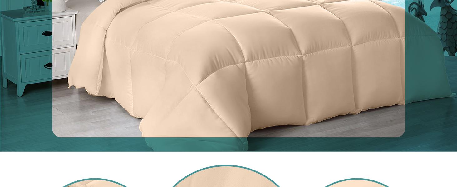 Bedding Duvet Insert, Comforters Queen Size 88 x 88 Inches, Beige |   Cozy All Season Comforter for Kids and Teens, Unisex, Down Alternative Fill, Soft Microfiber Shell, Machine Washable.