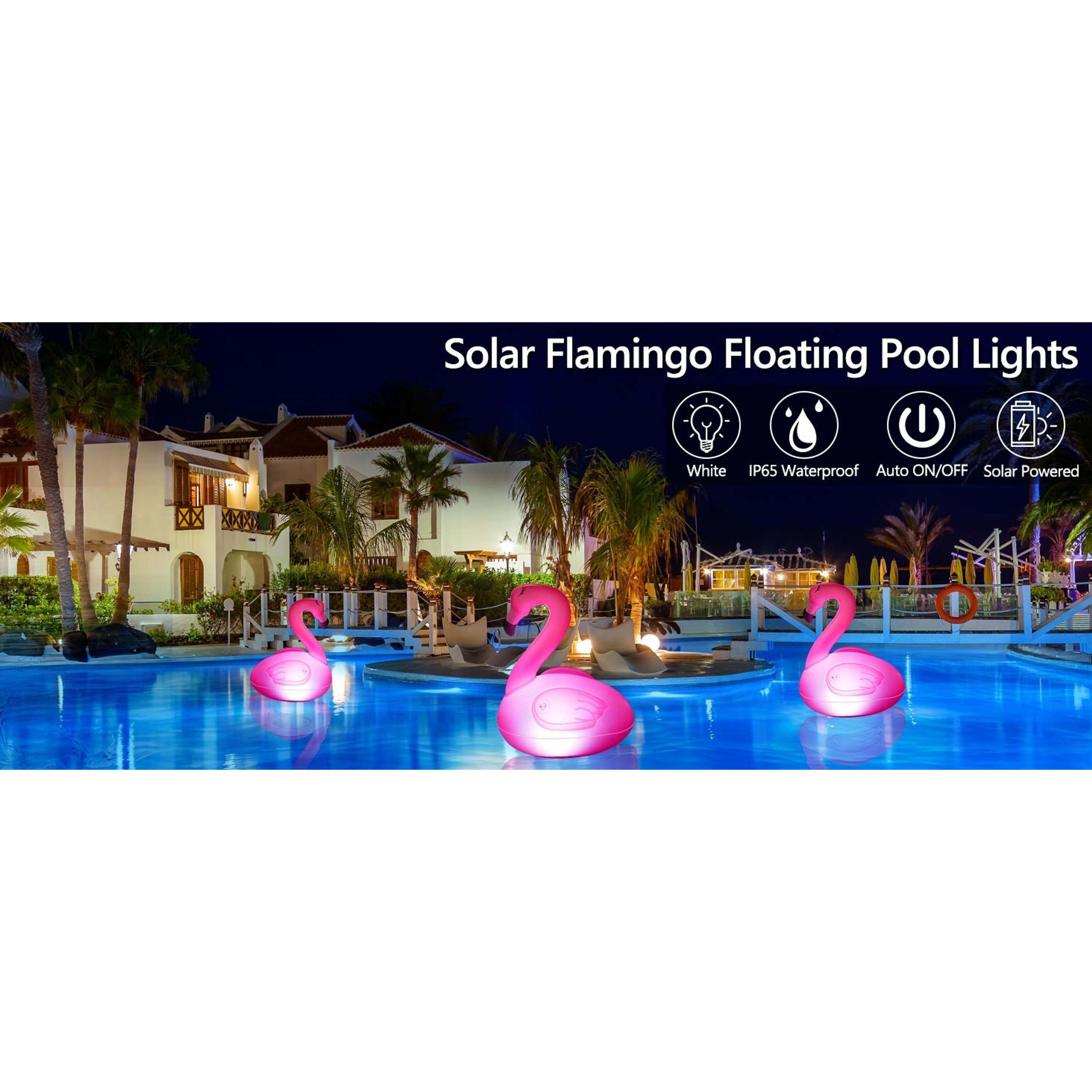 2 Pack Solar Floating Flamingo Pool Lights, Waterproof Glow in The Dark Inflatable Solar Powered Flamingo Lights for Swimming Pool Party Garden Patio Outdoor Decor