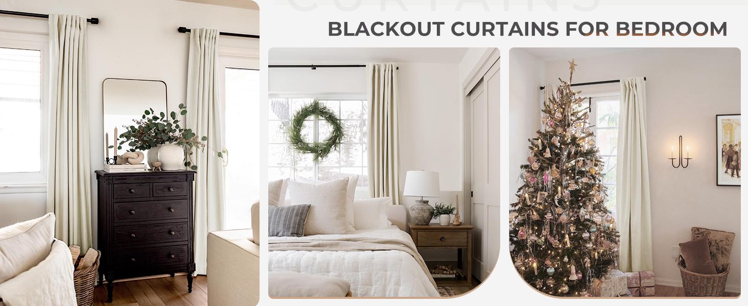 Inovaday 2pcs Blackout Curtains Linen Curtains For Living Room, Back Tab Thermal Insulated Black Out Curtains Farmhouse Style Heavy Duty Easy Maintenance Outdoorfun