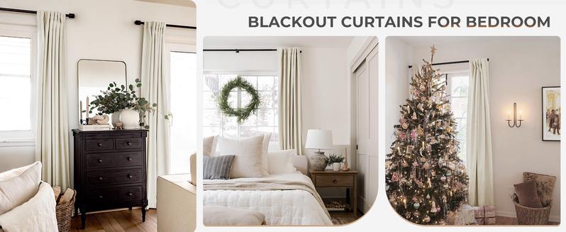 Inovaday 2pcs Blackout Curtains Linen Curtains For Living Room, Back Tab Thermal Insulated Black Out Curtains Farmhouse Style Heavy Duty Easy Maintenance Outdoorfun