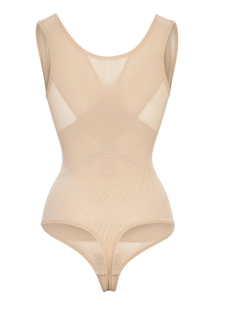 Women's Contrast Mesh Thong Design Shapewear Bodysuit, High Stretch U Neck Tummy Control Shapewear Clothing, Ladies Shapewear for Daily Wear, Garment Women's Contrast Mesh Thong Design Shapewear Bodysuit, High Stretch U Neck Tummy Control Shapewear Clothing, Ladies Shapewear for Daily Wear, Garment