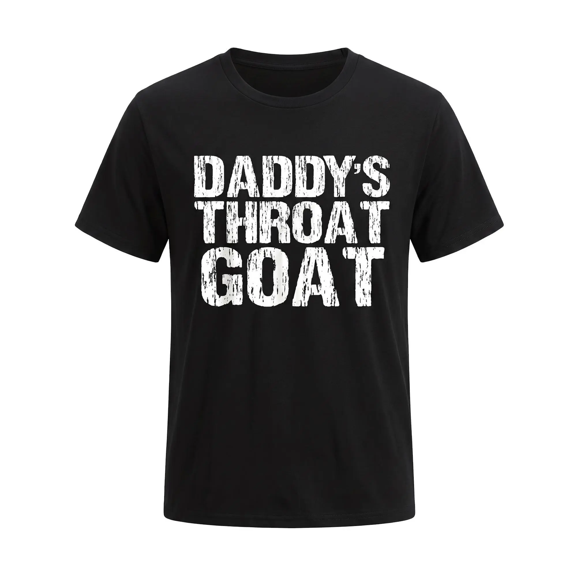 Unisex Short-Sleeve Distressed Cotton T-Shirt - Funny "Daddy's Throat Goat" Design for Women Mens
