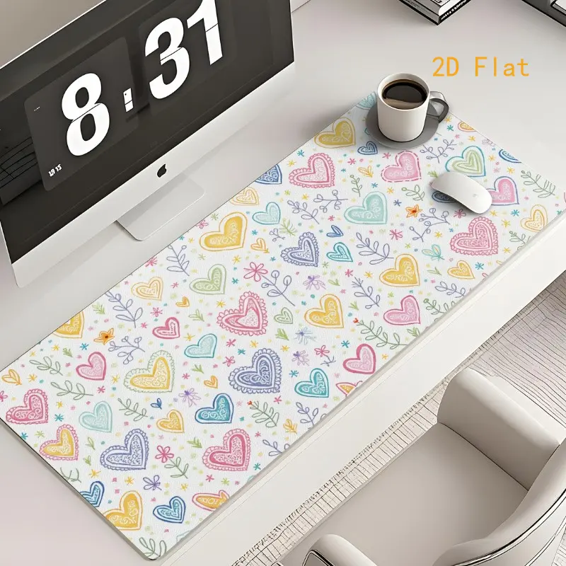 1 piece of non-slip heat-resistant desk mat, suitable for home, school, and office--colorful heart-patterned laptop mat, computer desk mat, bright non-slip workspace accessory, suitable for PC, tablet, 2D graphic design