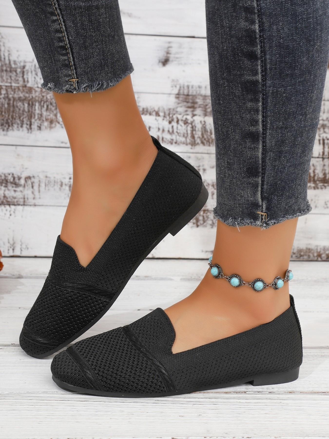 Large Size Summer Women's Mesh Breathable Soft Sole Slip-On Flat Shoes, Comfortable Daily Commute Work Walking Mom Shoes