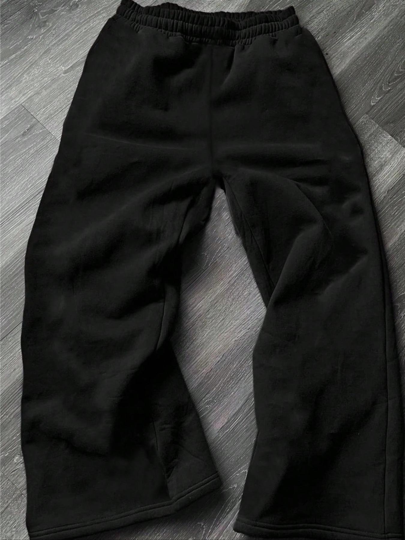 Black Oversized Wide-Leg Hamilton Star Print Joggers - Drawstring Waist Casual Sweatpants