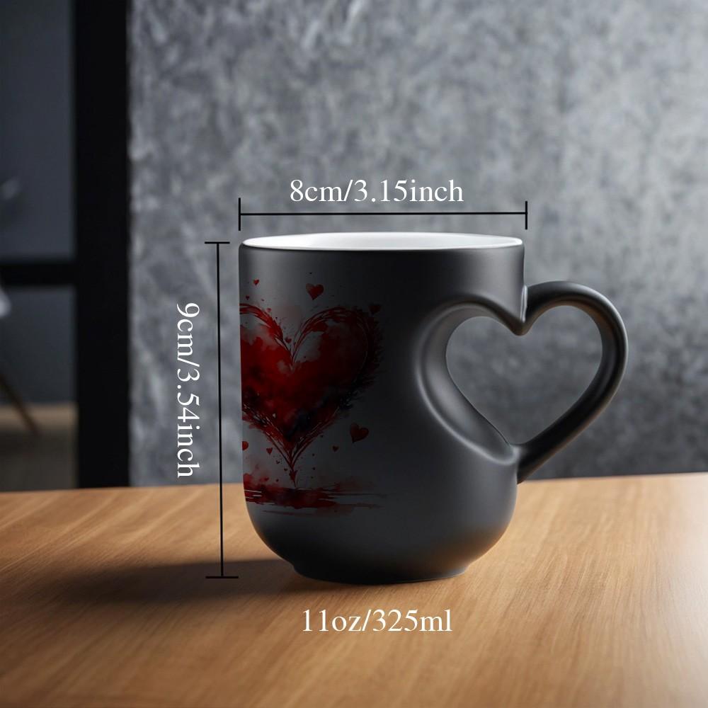 1pc 11oz 325ml Magic Color-Changing Mug - Ceramic Coffee Mug - Thermosensitive Ceramic Cup Changes Color When Hot Drinks Are Added (-Activated), White with Red Hearts Design, Hand Wash Only, Reusable Gift for, Tea, Cocoa