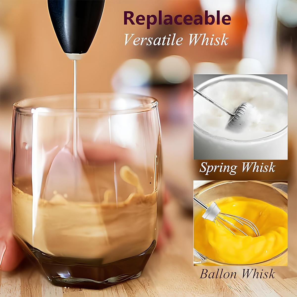 Milk Frother Handheld with 3 Heads, Mix Fruit juice powder, Electric Whisk Drink Foam Mixer with USB Rechargeable 3 Speeds, Mini Frother for Coffee Latte, Cappuccino, Hot Chocolate, Egg