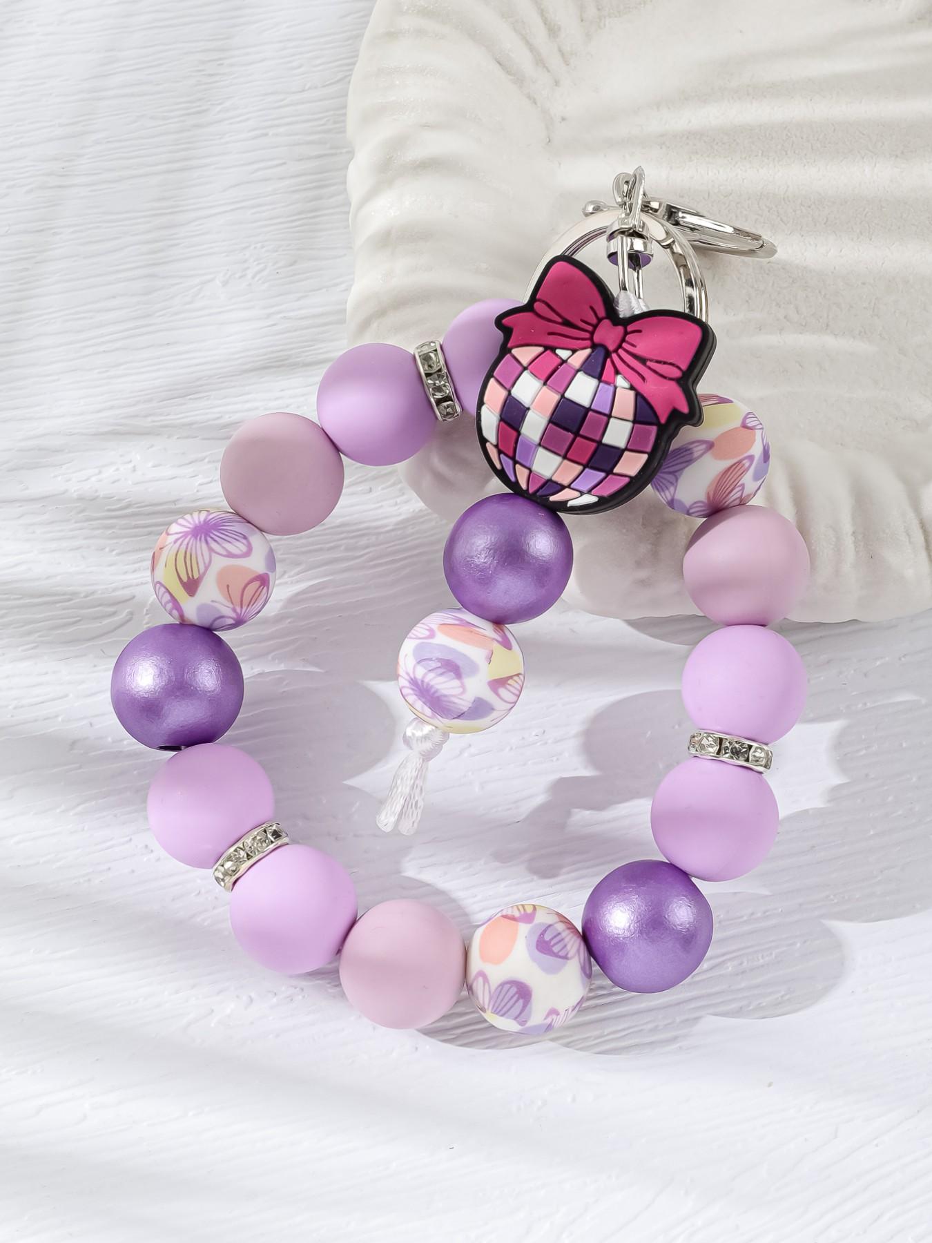 Cowboy Hat Disco Ball Beaded Keychain, Bow Checkered Silicone Wristlet, Y2K Style Bag Charm, Handmade Anti-Lost Keychain