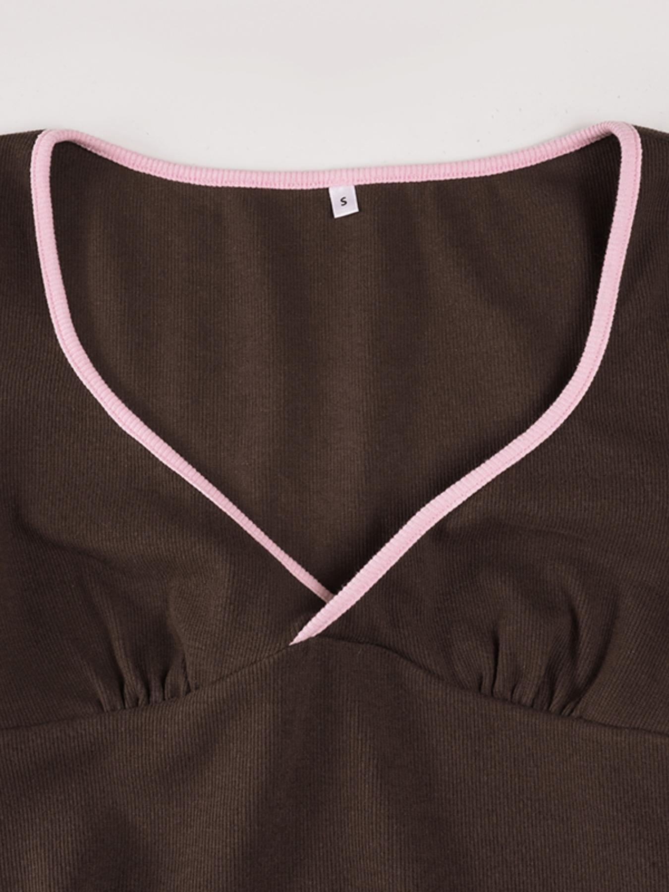 Women's Colorblock V Neck Long Sleeve T-Shirt & Shorts Set, Casual Chic Home Wear, Comfortable Two-Piece for Daily Use