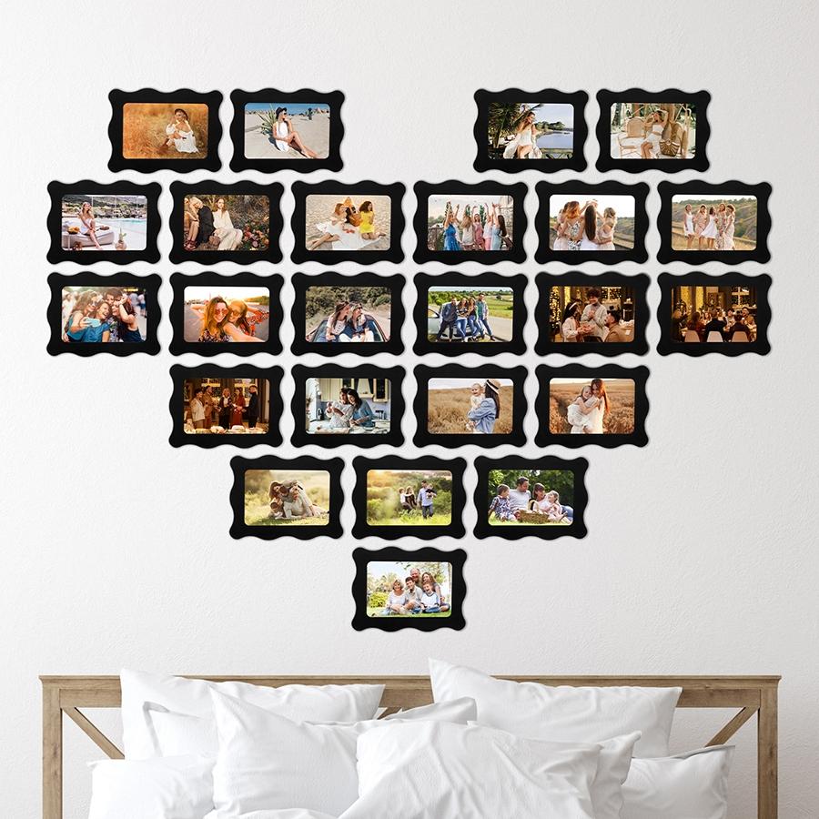 15pcs Creative Rectangular Wave Decorative Picture Frame Set, Heart Shape Photo Frames Wall Record, Home Decoration