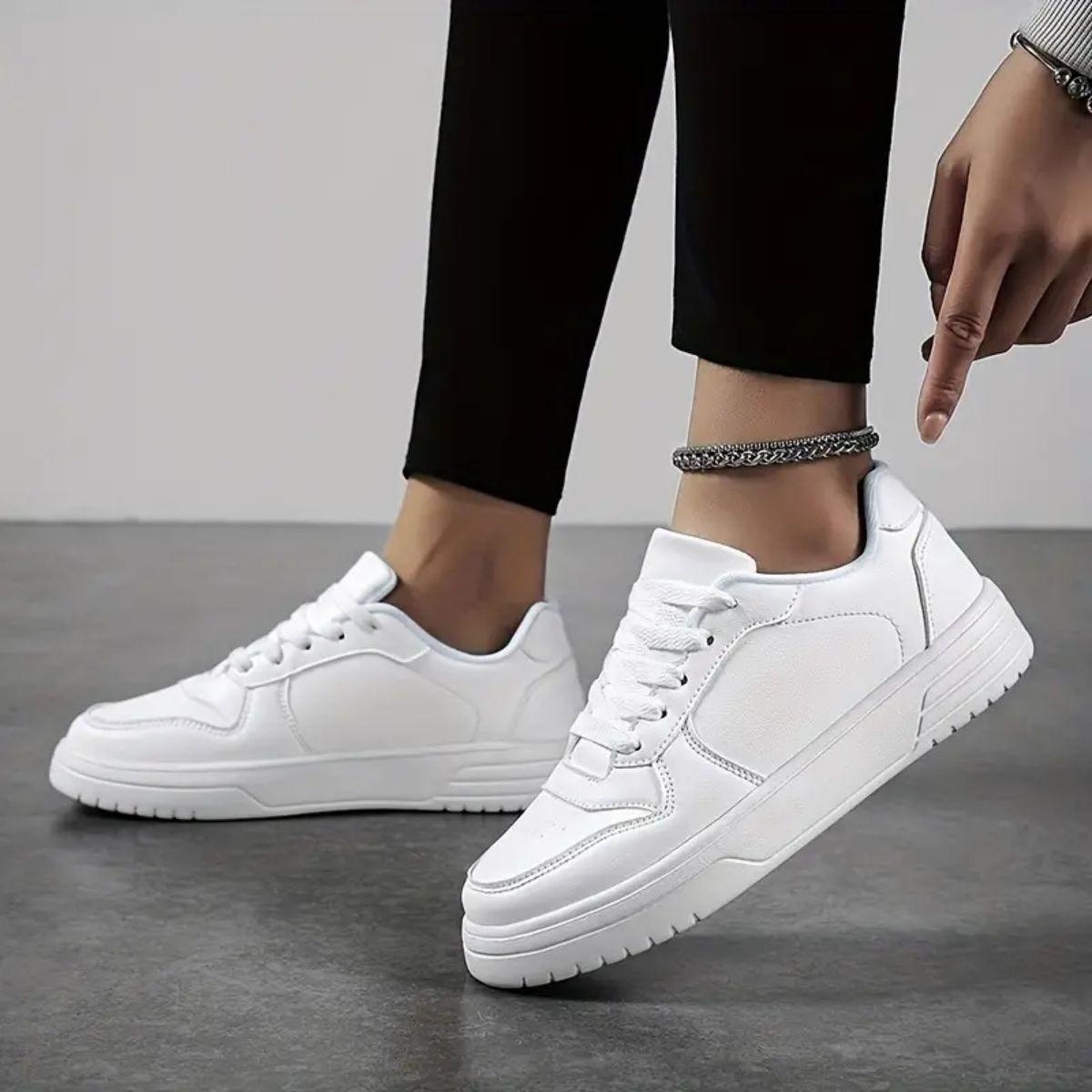 Couple Lightweight Durable Sports Shoes Trainer, Full PU Leather, Low Top Soft Sole, Outdoor Walking Shoes, Sizes 35-45, Comfortable Casual