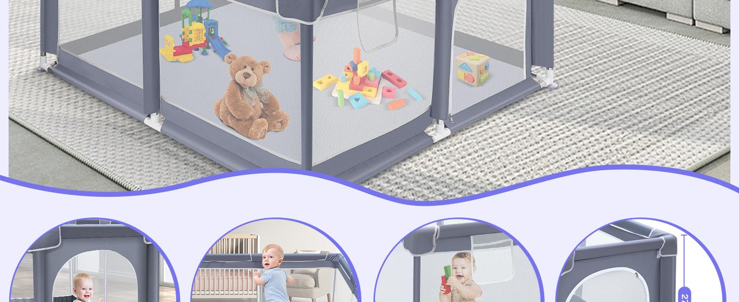 Baby Playpen, Indoor and Outdoor Playard, Play Pens for Kid Activity Center, Sturdy Safety Baby Fence with Breathable Mesh for Toddler playpen
