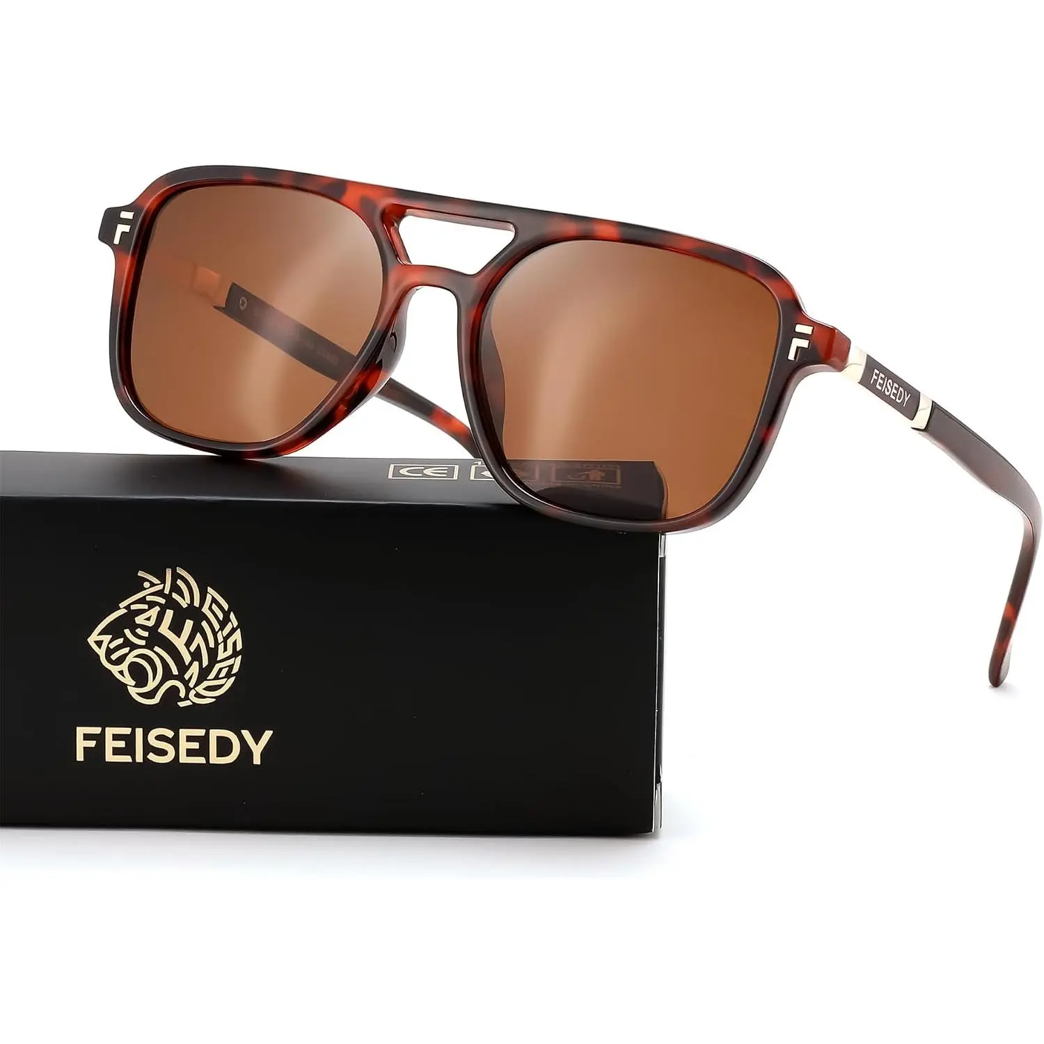 FEISEDY Retro Polarized Aviator Square Sunglasses for Women Men UV400 B0357 | 70s Vintage Style,Double Bridge Pilot Frame,Glare Reduction,Scratch-Resistant,lightweight,Driving & Beach Trip Essentials