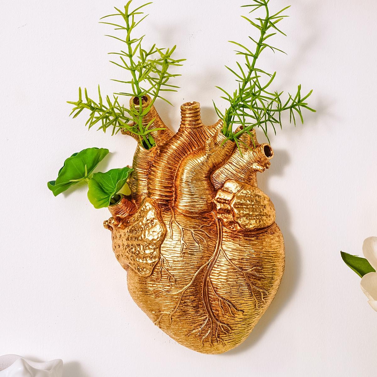 Creative Resin Flat Heart Hydroponic Hanging Vase, Modern Wall Decor, Home Decor Pots, Multi-Color Options, Suitable for Home Garden Patio Porch