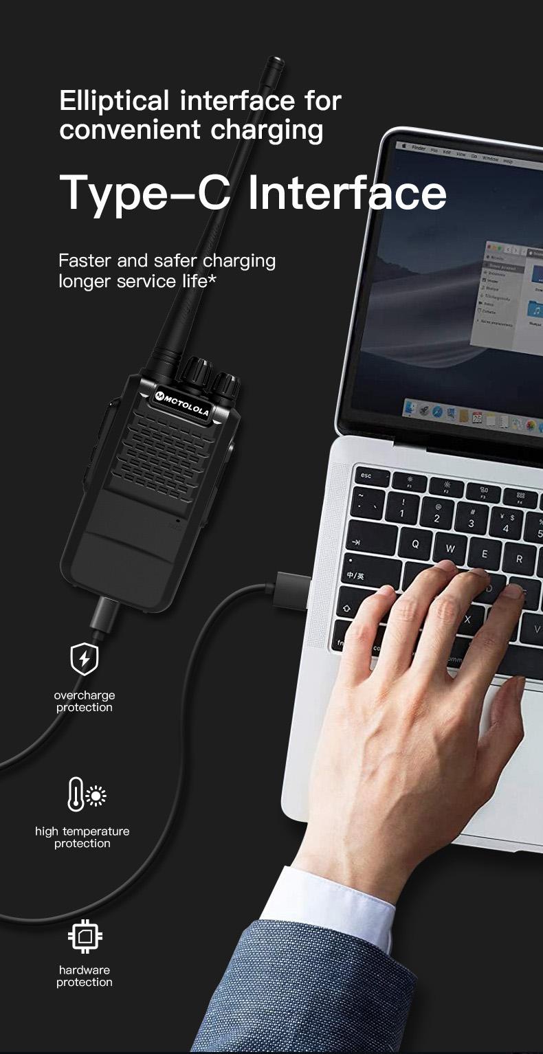 Portable UHF analog two-way walkie talkie Type-C charging convenient and efficient power replenishment 10000mAh large capacity battery with 22 days of ultra long standby time suitable for various outdoor activities such as camping, hiking, team exploratio