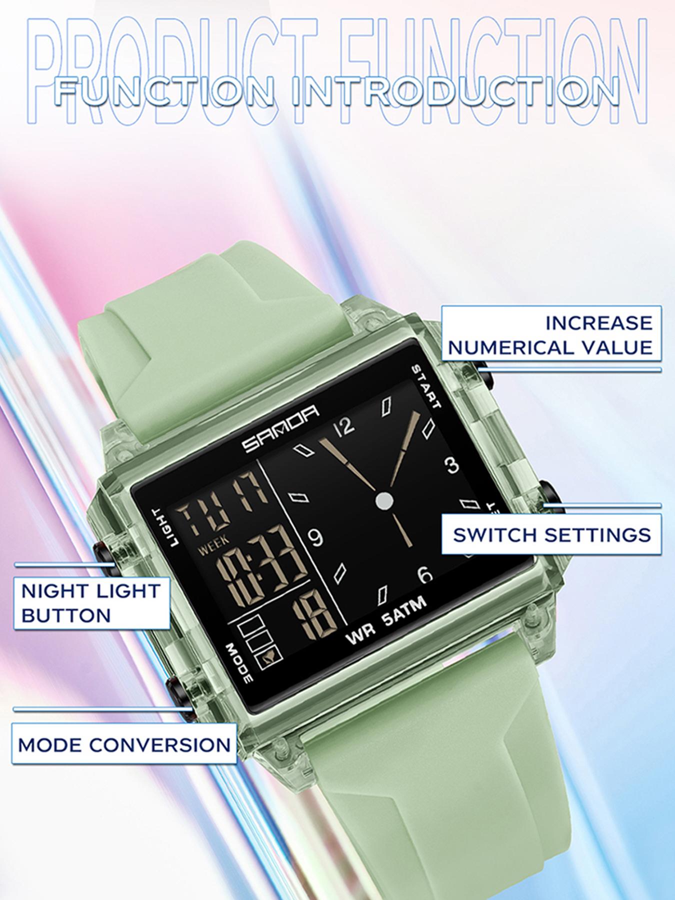 SANDA Unisex Analog-Digital Fashion Watch, Waterproof Luminous Multi-Function Youth Style Watch with Countdown Timer, Perfect for Casual Wear