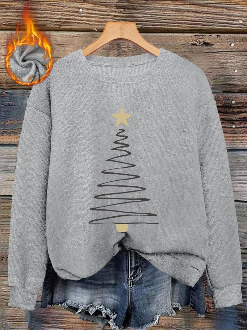[Autumn and Winter] Women's casual and fashionable round neck faux sweater tops, women's Halloween round neck faux sweater tops, Christmas line Christmas tree print comfortable round neck faux sweater tops