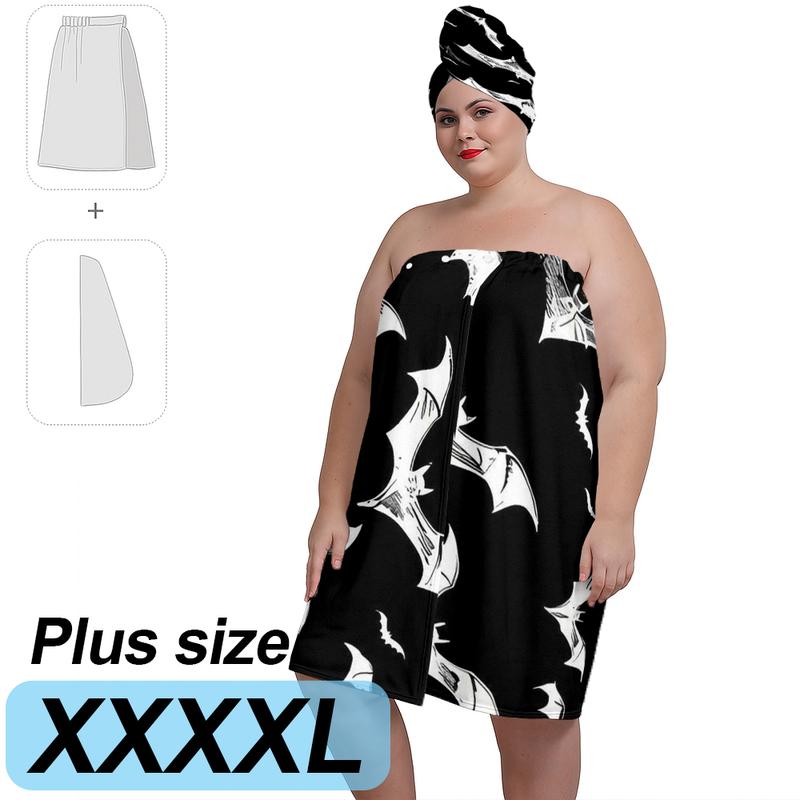 XXXXL plus-size bathrobe set, Halloween bat series, suitable for women, absorbent hair wrap towel for after bathing, spa, and swimming pool. A must-have for home/travel.