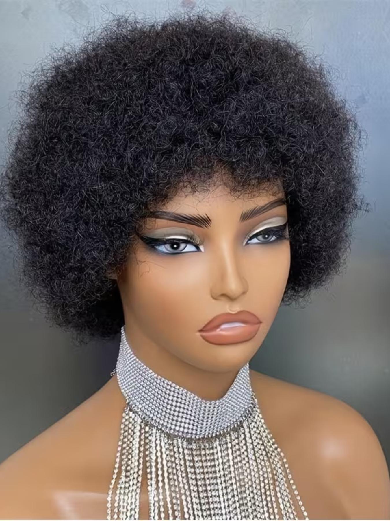 Short Afro Curly Wave Brazilian Human Hair Wig, Full Machine 