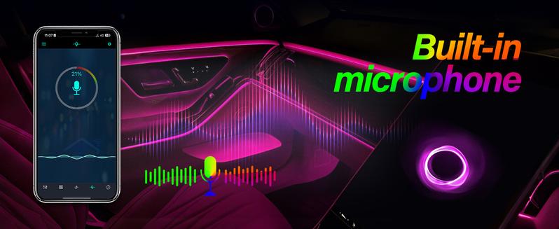 64-Color RGB Interior Car Lights Smart App Remote Control Music Sync for All Vehicles with Chrome Fender Trim & HD Mirror Makeup