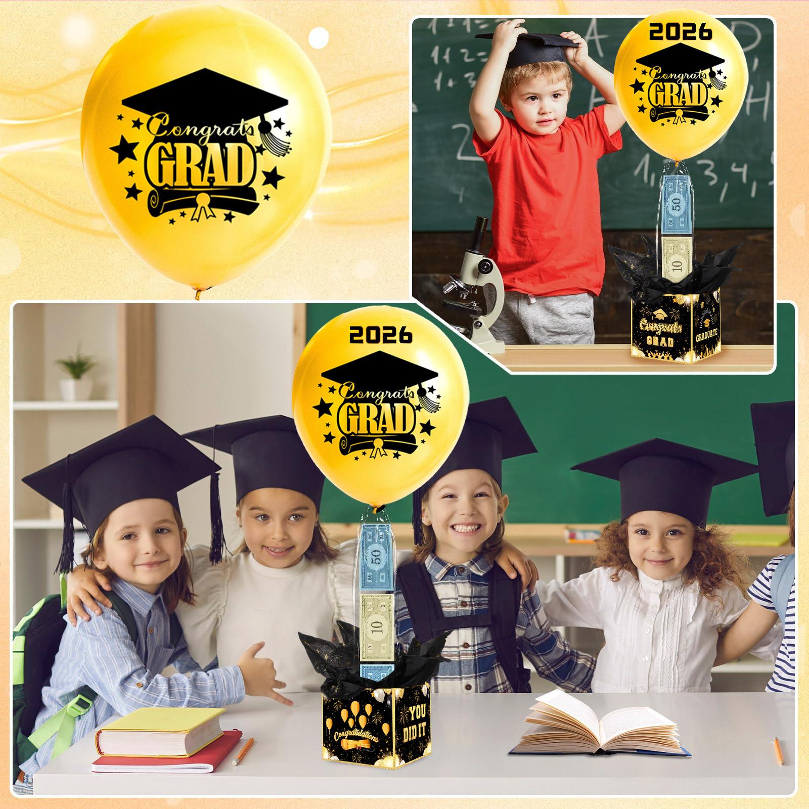 2026 Graduation Surprise Balloon Gift Box, Black And Gold Graduation Balloon Money-Extracting Gift Box, Used For Graduation Party Decorations, Party Games, Raffle Giveaways, And Personal Gift Boxes