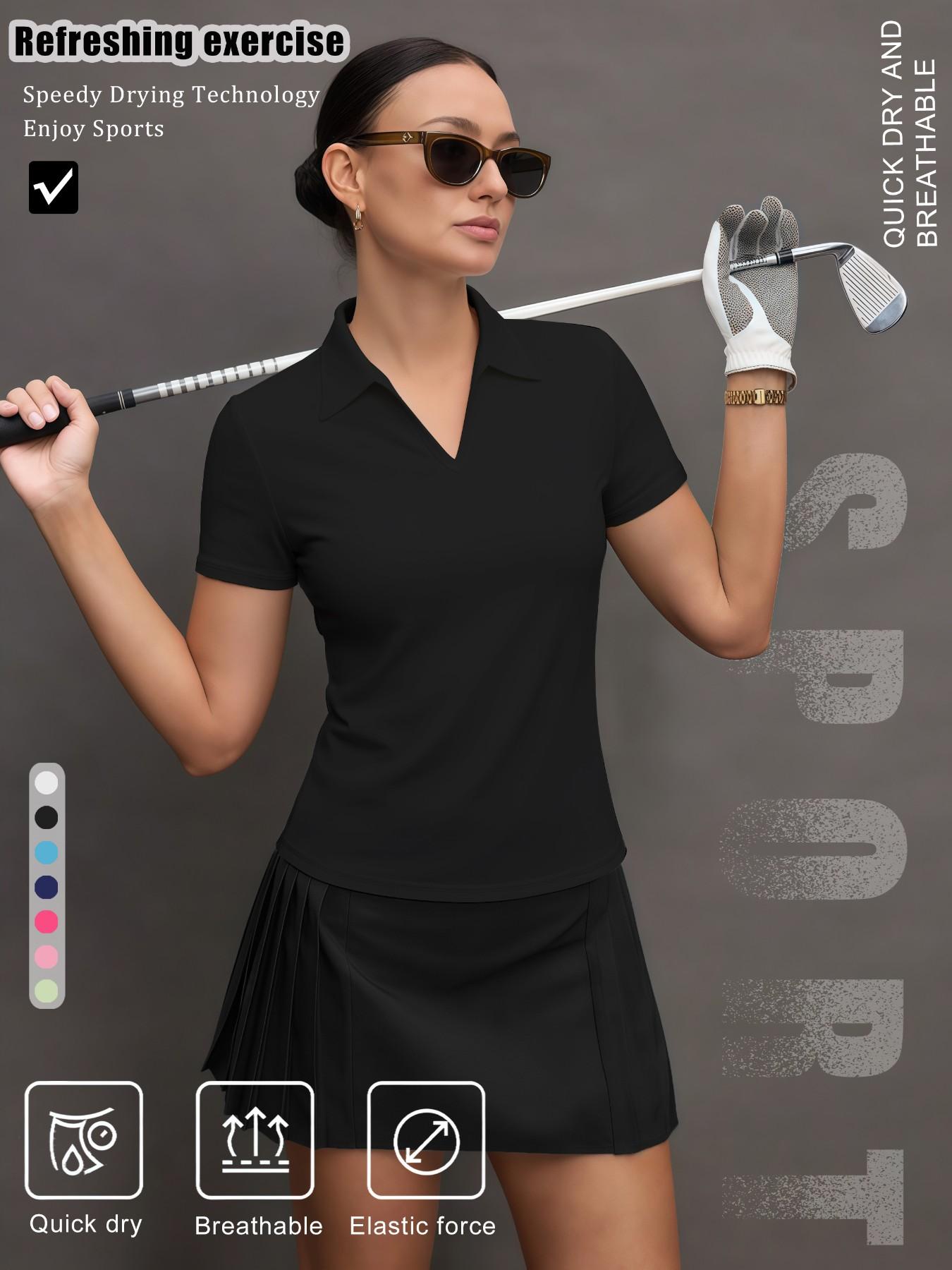 Women's Solid Color Sports Polo Shirt, Breathable Comfortable Short Sleeve Collared Top for Golf Baseball Tennis, Ladies Summer Sportswear, Quick Dry Activewear