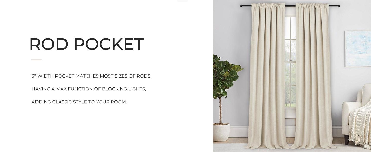 Inovaday 2pcs Blackout Curtains Linen Curtains For Living Room, Back Tab Thermal Insulated Black Out Curtains Farmhouse Style Heavy Duty Easy Maintenance Outdoorfun