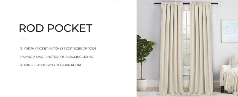 Inovaday 2pcs Blackout Curtains Linen Curtains For Living Room, Back Tab Thermal Insulated Black Out Curtains Farmhouse Style Heavy Duty Easy Maintenance Outdoorfun